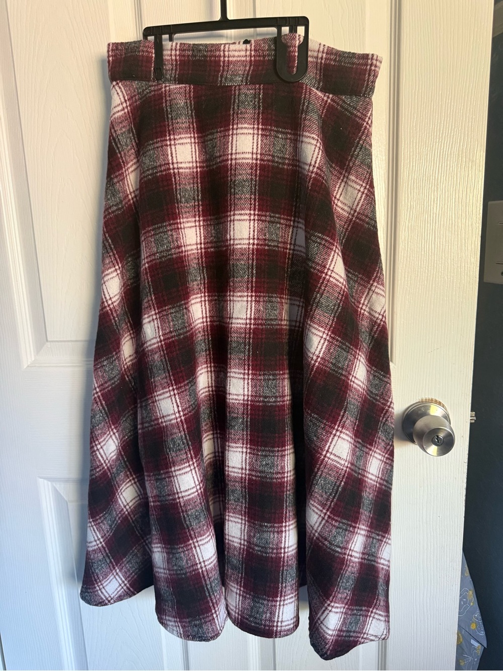 SHEIN Burgundy, Black & White Plaid Midi Skirt